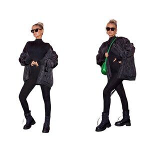 Pretty Little Thing Sz 12 Black High Neck Thumbhole Jersey Flare Leg Jumpsuit